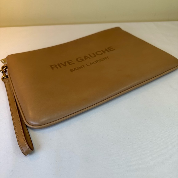 Saint Laurent Rive Gauche Zip Clutch Calfskin Camel NWOT COA - Picture 8 of 14